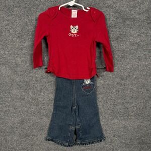 Vintage‎ Gymboree Girls Toddler 18-24 Mos Outfit Set Top Jeans Red Cat Y2K